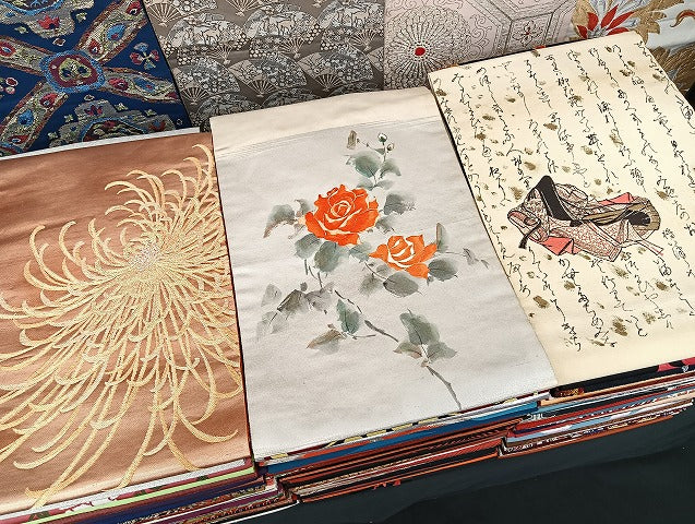 平和屋着物■名古屋帯 まとめて100点 折鶴 鳥 鹿 人物 更紗 薔薇 乱菊 花柄 手描き 刺繍 金彩 金銀糸 など 未使用品あり 全て正絹 mmm1503