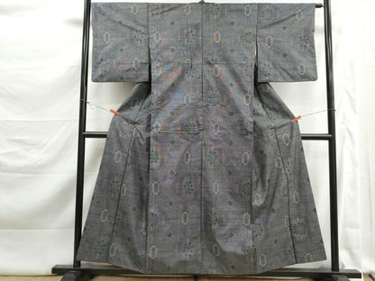 平和屋着物■本場大島紬　9マルキ　格子花文　正絹　逸品　DABK3314qa