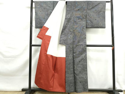 平和屋着物■本場大島紬　9マルキ　格子花文　正絹　逸品　DABK3314qa