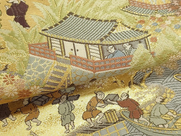 平和屋本店▼六通柄袋帯　人物風景文　本金二重箔　正絹　逸品　DABJ6438sf