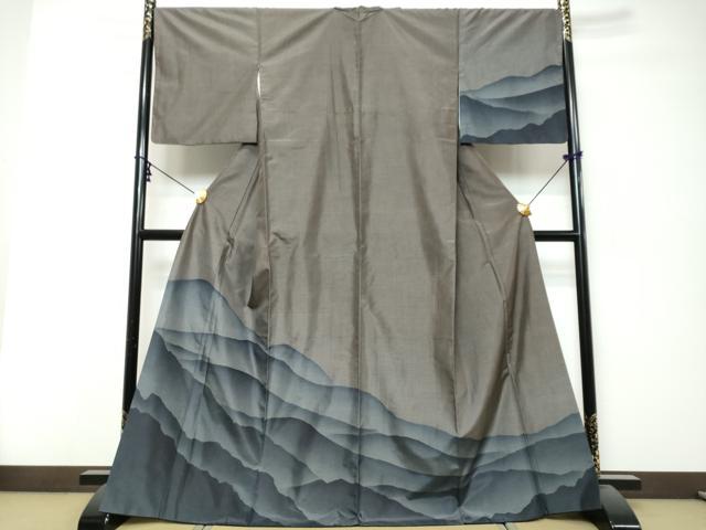 平和屋着物●本場大島紬　訪問着　7マルキ　遠山風景文　正絹　逸品　DABK0254ud