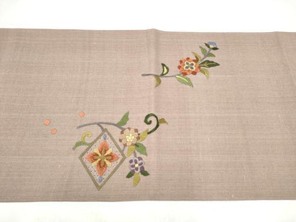 平和屋着物●中国三大刺繍　スワトウ相良刺繍　総刺繍　太鼓柄袋帯　紬地　枝花文　正絹　逸品　CABM6233hy