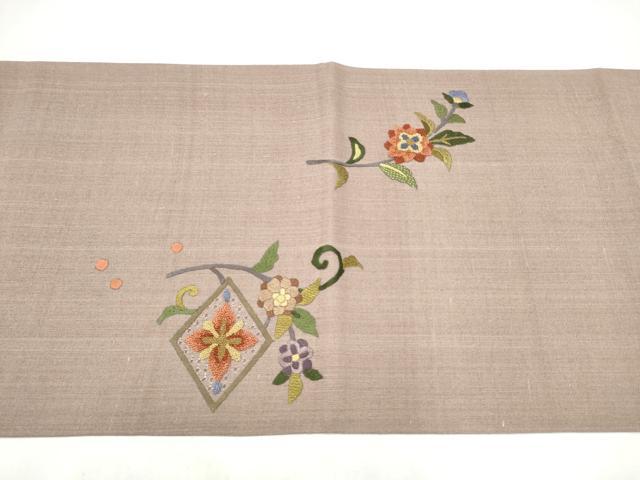 平和屋着物●中国三大刺繍　スワトウ相良刺繍　総刺繍　太鼓柄袋帯　紬地　枝花文　正絹　逸品　CABM6233hy