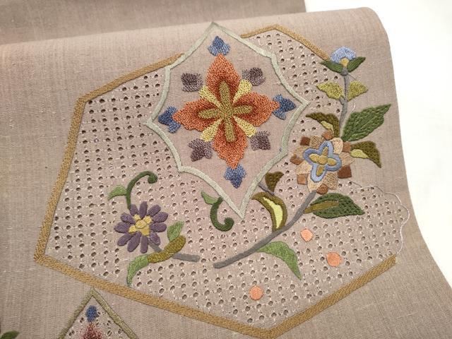 平和屋着物●中国三大刺繍　スワトウ相良刺繍　総刺繍　太鼓柄袋帯　紬地　枝花文　正絹　逸品　CABM6233hy