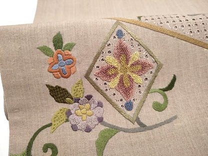 平和屋着物●中国三大刺繍　スワトウ相良刺繍　総刺繍　太鼓柄袋帯　紬地　枝花文　正絹　逸品　CABM6233hy