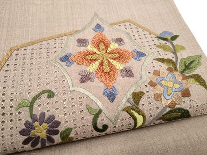 平和屋着物●中国三大刺繍　スワトウ相良刺繍　総刺繍　太鼓柄袋帯　紬地　枝花文　正絹　逸品　CABM6233hy