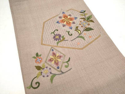 平和屋着物●中国三大刺繍　スワトウ相良刺繍　総刺繍　太鼓柄袋帯　紬地　枝花文　正絹　逸品　CABM6233hy