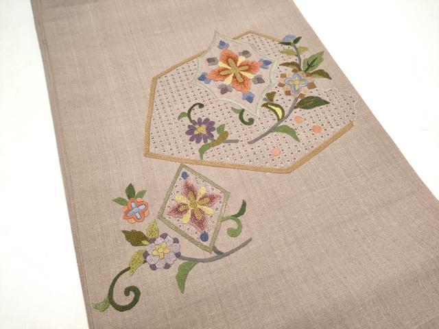 平和屋着物●中国三大刺繍　スワトウ相良刺繍　総刺繍　太鼓柄袋帯　紬地　枝花文　正絹　逸品　CABM6233hy