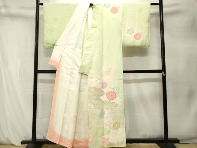 平和屋着物■訪問着　駒刺繍　雲取り舞花文　暈し染め　金彩　正絹　逸品　CABM1521ev