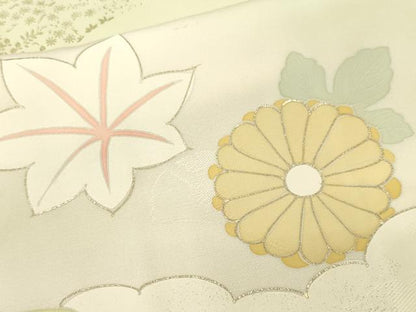 平和屋着物■訪問着　駒刺繍　雲取り舞花文　暈し染め　金彩　正絹　逸品　CABM1521ev