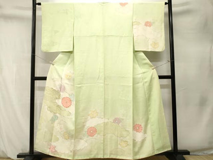 平和屋着物■訪問着　駒刺繍　雲取り舞花文　暈し染め　金彩　正絹　逸品　CABM1521ev
