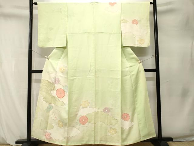 平和屋着物■訪問着　駒刺繍　雲取り舞花文　暈し染め　金彩　正絹　逸品　CABM1521ev