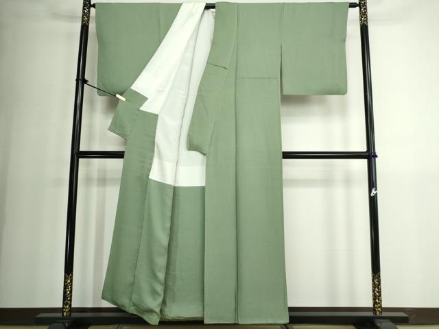 平和屋着物■上質な色無地　山葵色　正絹　逸品　DABK1256cd