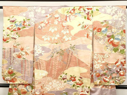 平和屋本店[]極上　七五三　女の子　7歳　祝着　駒刺繍　流水草花文　金彩　逸品　CYAA5103s6