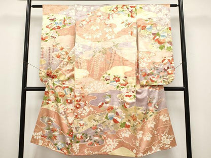 平和屋本店[]極上　七五三　女の子　7歳　祝着　駒刺繍　流水草花文　金彩　逸品　CYAA5103s6