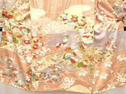 平和屋本店[]極上　七五三　女の子　7歳　祝着　駒刺繍　流水草花文　金彩　逸品　CYAA5103s6