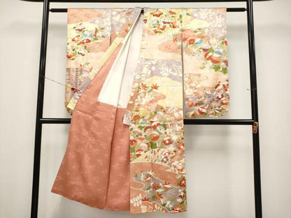 平和屋本店[]極上　七五三　女の子　7歳　祝着　駒刺繍　流水草花文　金彩　逸品　CYAA5103s6
