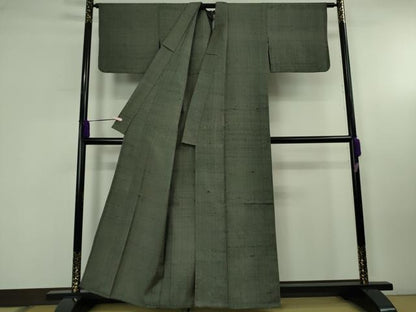 平和屋本店▽希少　ざざんざ織　単衣　藍墨茶色　逸品　DZAB6336kh6