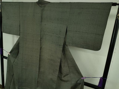 平和屋本店▽希少　ざざんざ織　単衣　藍墨茶色　逸品　DZAB6336kh6