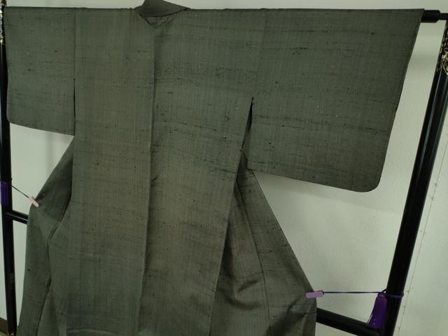 平和屋本店▽希少　ざざんざ織　単衣　藍墨茶色　逸品　DZAB6336kh6