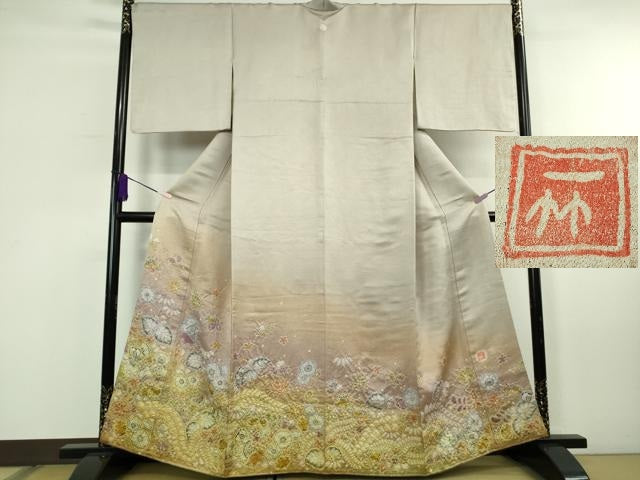 平和屋本店●最高級　初代　久保田一竹　幻の辻が花　色留袖　絞り　辻が花19個　灰梅色地　暈し染め　銀通し地　逸品　DZAB6540kh6