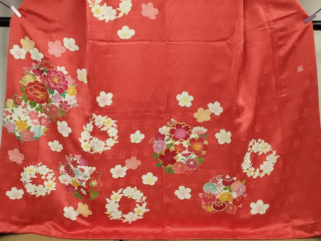 平和屋本店●極上　創業460年・千總　訪問着　駒刺繍　花丸文　紅緋色地　金彩　伊勢丹扱い　逸品　DZAB5929kh6