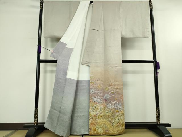 平和屋本店●最高級　初代　久保田一竹　幻の辻が花　色留袖　絞り　辻が花19個　灰梅色地　暈し染め　銀通し地　逸品　DZAB6540kh6