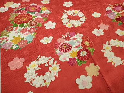 平和屋本店●極上　創業460年・千總　訪問着　駒刺繍　花丸文　紅緋色地　金彩　伊勢丹扱い　逸品　DZAB5929kh6