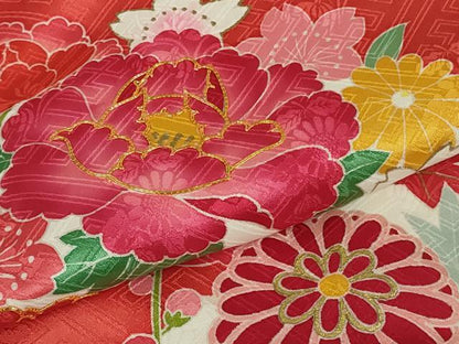 平和屋本店●極上　創業460年・千總　訪問着　駒刺繍　花丸文　紅緋色地　金彩　伊勢丹扱い　逸品　DZAB5929kh6