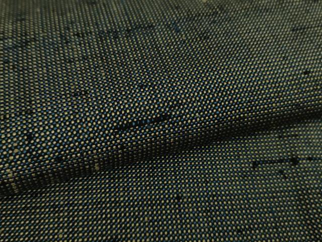 平和屋本店▽希少　ざざんざ織　単衣　藍墨茶色　逸品　DZAB6336kh6