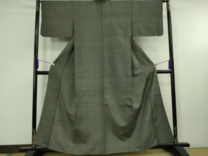 平和屋本店▽希少　ざざんざ織　単衣　藍墨茶色　逸品　DZAB6336kh6