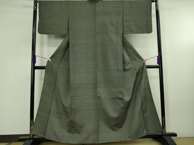 平和屋本店▽希少　ざざんざ織　単衣　藍墨茶色　逸品　DZAB6336kh6