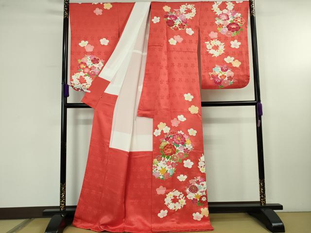 平和屋本店●極上　創業460年・千總　訪問着　駒刺繍　花丸文　紅緋色地　金彩　伊勢丹扱い　逸品　DZAB5929kh6