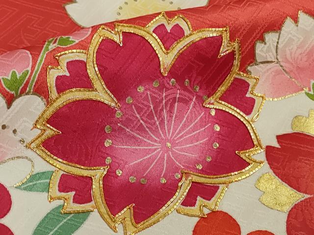 平和屋本店●極上　創業460年・千總　訪問着　駒刺繍　花丸文　紅緋色地　金彩　伊勢丹扱い　逸品　DZAB5929kh6