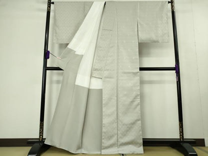 平和屋本店●希少　本場筑前博多織　大倉織物　誠之輔　お召　草木染　立涌文様　砂色地　反端付き　逸品　未使用　DZAC0358kh6