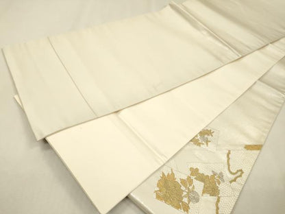 平和屋着物▼中国三大刺繍　蘇州刺繍　総刺繍　太鼓柄袋帯　雪英導　色紙重ね花文　金銀糸　正絹　逸品　未使用　DABJ7197fe