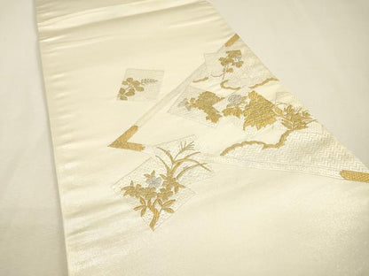 平和屋着物▼中国三大刺繍　蘇州刺繍　総刺繍　太鼓柄袋帯　雪英導　色紙重ね花文　金銀糸　正絹　逸品　未使用　DABJ7197fe
