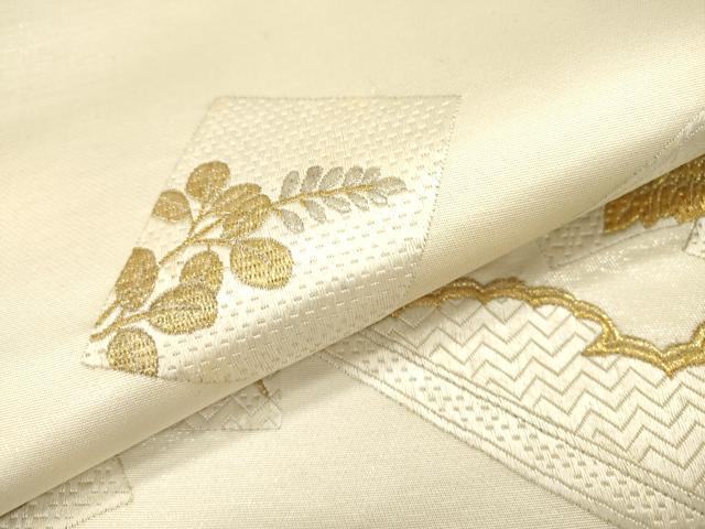 平和屋着物▼中国三大刺繍　蘇州刺繍　総刺繍　太鼓柄袋帯　雪英導　色紙重ね花文　金銀糸　正絹　逸品　未使用　DABJ7197fe
