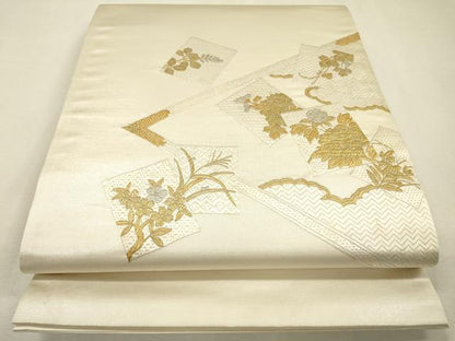 平和屋着物▼中国三大刺繍　蘇州刺繍　総刺繍　太鼓柄袋帯　雪英導　色紙重ね花文　金銀糸　正絹　逸品　未使用　DABJ7197fe