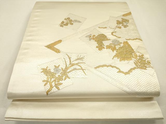 平和屋着物▼中国三大刺繍　蘇州刺繍　総刺繍　太鼓柄袋帯　雪英導　色紙重ね花文　金銀糸　正絹　逸品　未使用　DABJ7197fe