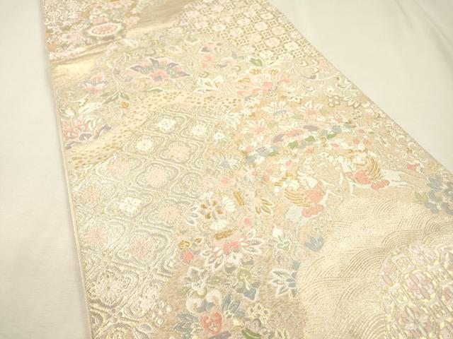 平和屋着物▼西陣　服部織物謹製　六通柄袋帯　唐織　狩猟吉祥花文　金銀糸　正絹　逸品　DABJ7188fe