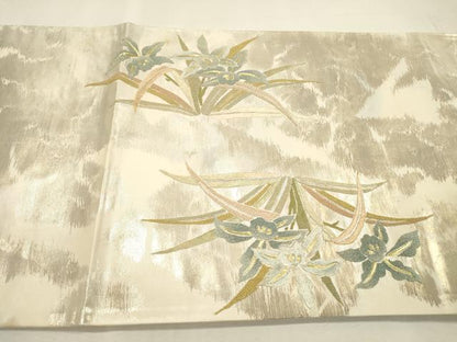 平和屋着物▼中国三大刺繍　相良刺繍　総刺繍　太鼓柄袋帯　草花　金銀糸　正絹　逸品　DABJ7176fe