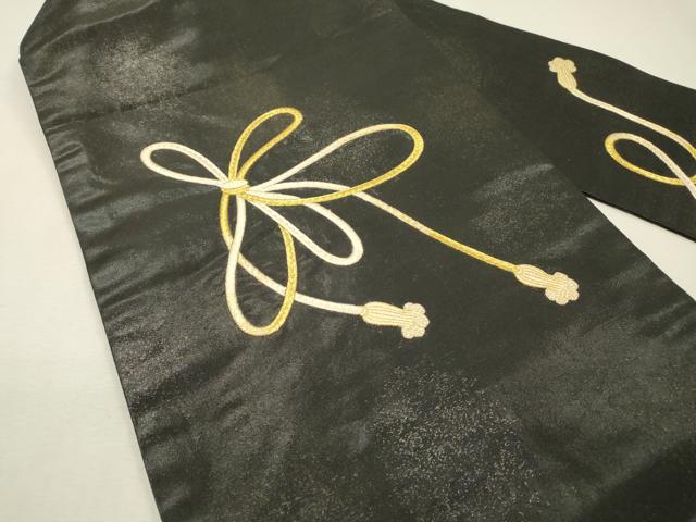 平和屋着物▼九寸名古屋帯　総刺繍　結び紐文　黒地　金糸　正絹　逸品　DABJ7203fe
