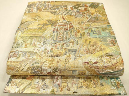 平和屋本店▼丸帯　洛中洛外祭礼図　本金箔一千八百全通　正絹　逸品　DABJ7210fe