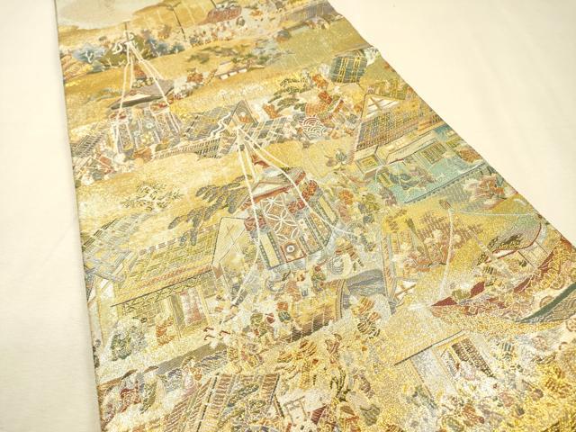 平和屋本店▼丸帯　洛中洛外祭礼図　本金箔一千八百全通　正絹　逸品　DABJ7210fe