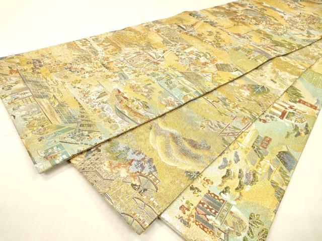 平和屋本店▼丸帯　洛中洛外祭礼図　本金箔一千八百全通　正絹　逸品　DABJ7210fe