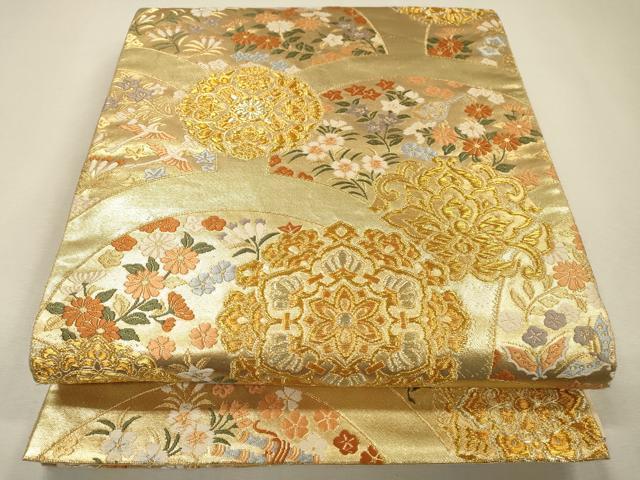 平和屋着物▼六通柄袋帯　唐織　正倉院青海波花文　金糸　正絹　逸品　DABJ7251fe