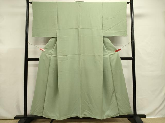 平和屋着物■上質な色無地　紗綾形地紋　山葵色　大丸扱い　正絹　逸品　DABJ9369ya