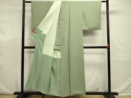 平和屋着物■上質な色無地　紗綾形地紋　山葵色　大丸扱い　正絹　逸品　DABJ9369ya