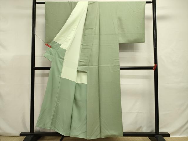平和屋着物■上質な色無地　紗綾形地紋　山葵色　大丸扱い　正絹　逸品　DABJ9369ya